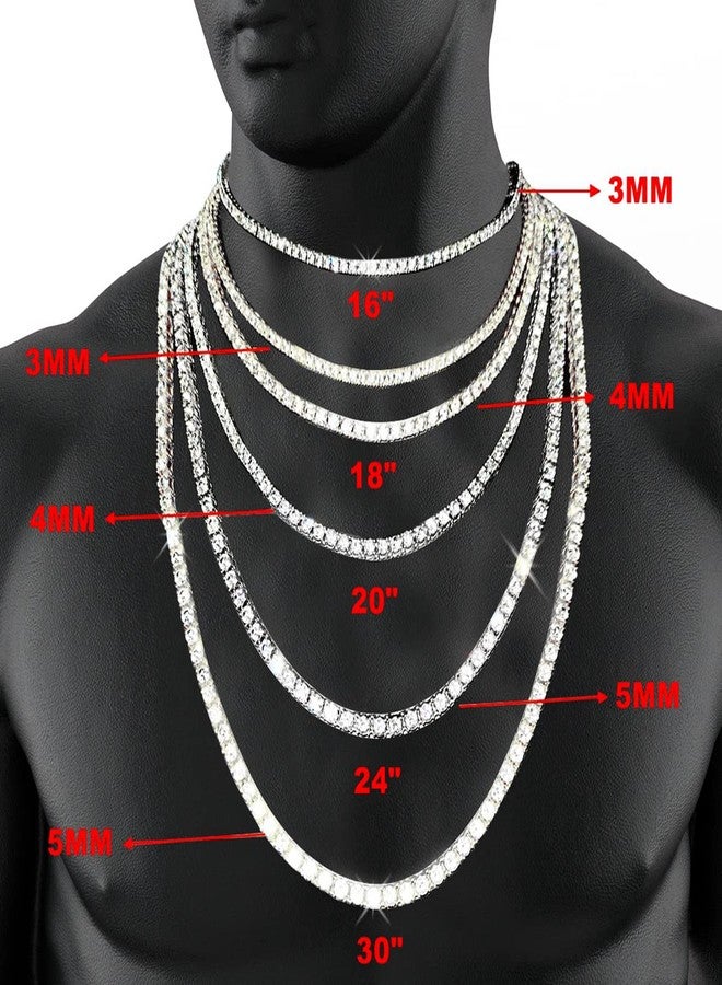 HH BLING EMPIRE Gold Silver Iced Out Diamond Tennis Chain Necklace for Men Women, Rhinestone Tennis Necklaces for Women and Teens, Bling Round Cuibc Zirconia Necklace Chains (5mm-Silver-16) - Image 5